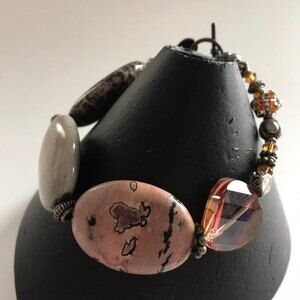 Vintage Handmade Gemstone Sterling Silver Crystal Agate Unique Bracelet 7.5 Inch